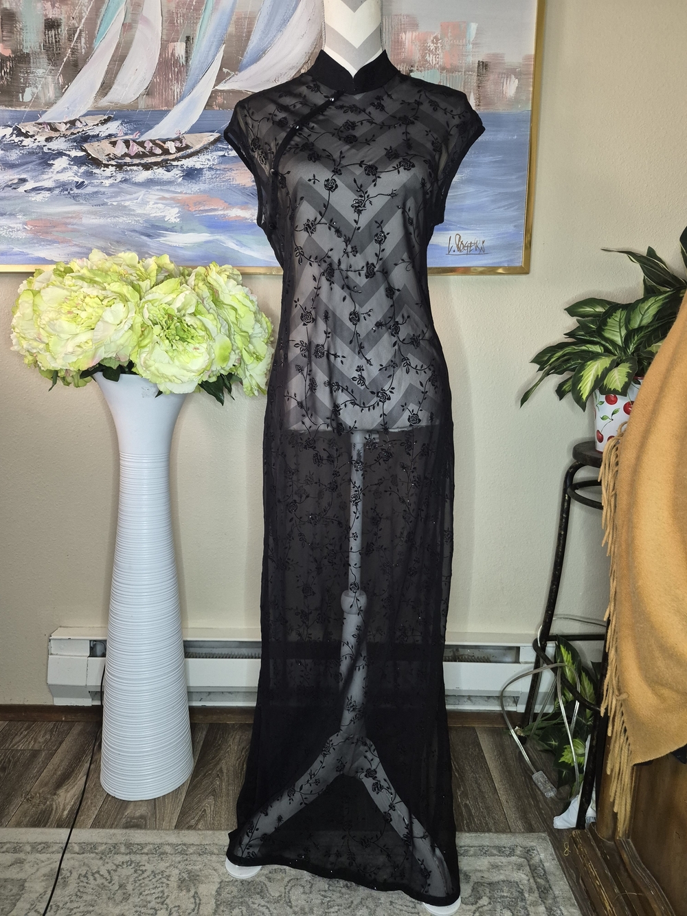 Sheer Black Embroidered Maxi Dress